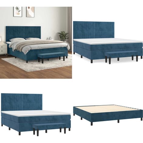 Sommier à lattes de lit et matelas Bleu foncé 160x200cm Velours - Sommier - Matelas à ressorts ensachés (1/5)