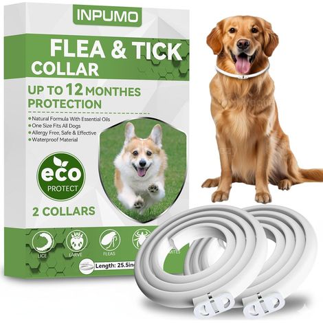 Collier Anti Puces pour Chien 12 Mois de Protection, Collier Anti Tique Chien Réglable et Étanche, Convient à Toutes Tailles de Chiens, 65cm (2pcs) (1/5)