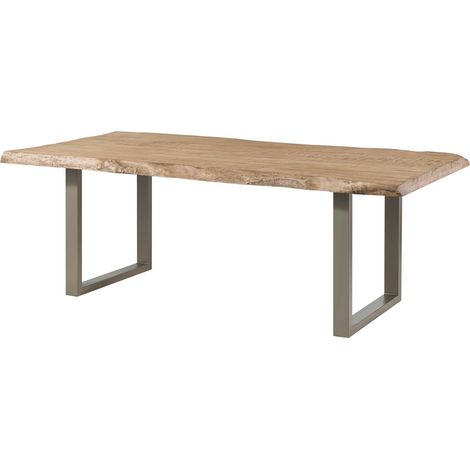 Table à manger 240x100 en bois de manguier laqué beige pieds en U gris FREEFORM 5