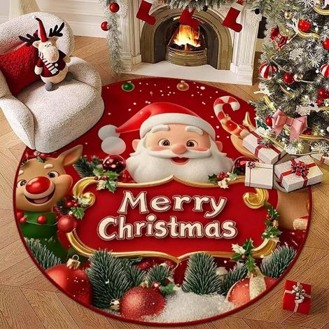 Runder Weihnachtsteppich Ø100 cm, Weihnachtsmann, rutschfest (1/5)