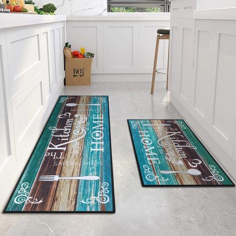 Tapis De Cuisine - Lot De 2 - Polyester - Antidérapant - Pour Cuisine Et Couloir - 40x60cm Et 40x120cm (1/5)