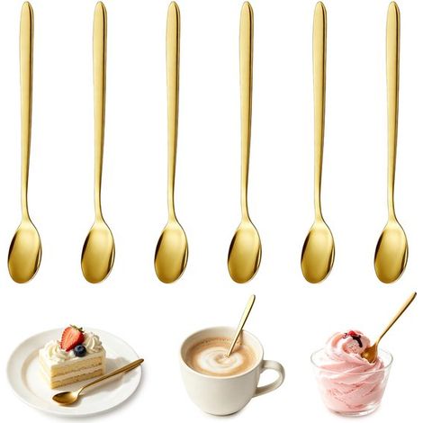 Cucharas, Juego de 6, Acero inoxidable, Aptas para lattes, chocolate caliente, bebidas calientes, postres, helados, etc, Tamaño XL, 18,5 × 2,5 cm (1/5)
