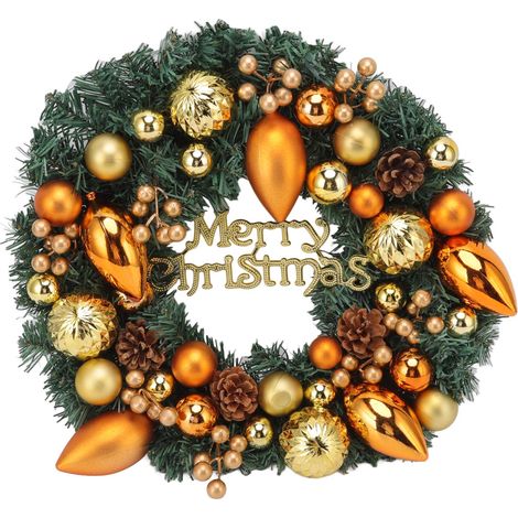 Couronne de Noël artificielle pour porte d'entrée, pommes de pin, boules dorées, baies, décoration pour la maison, les vitrines de magasins et centres commerciaux.