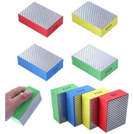 4Pcs Diamond Hand Polishing Pads, Sanding Blocks for Stone, Ceramic, Tile, Glass, 4 Roughness Levels - 60 100 200 400 (Silver Side),TRIMEC (1/5)