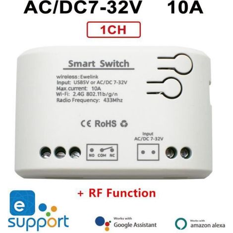 Télécommande domotique,1CH RF Smart Switch 12V 24V 220V AC DC WIFI Ewelink Télécommande Garage Door Opener Switch - AC DC 7-32V