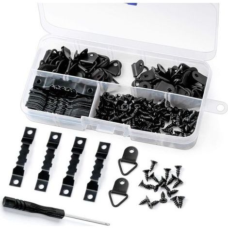 Noir,251 Pcs Crochet Tableau + Tournevis Accroche Tableau Mural Fixation Cadre en Dent de Scie Crochet Tableau à Visser Invisible Fixation Tableau Triangulaire pour Miroir Cadre Photo Horloge Toile, (1/5)