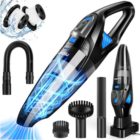 Aspirateur Voiture Puissant Sans Fil avec Station de Recharge et Éclairage LED, 25000Pa Aspirateur a Main avec Filtre Lavable, Humide et Sec Mini Aspirateur Portable pour Maison Cuisine Animaux (1/5)