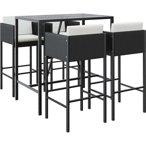 Maison Exclusive - Set Bar da Giardino 5 pz con Cuscini in Polyrattan Nero (1/5)