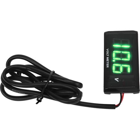 Voltmètre Moto LCD Universel 12V Vert, Ultra Fin Étanche avec Support Gauche, Jauge de Tension DC12V (1/5)