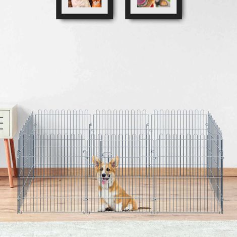 Parque para cachorros de 8 paneles con puerta, 63 x 76 cm, acero, plateado DESVIAE (1/5)