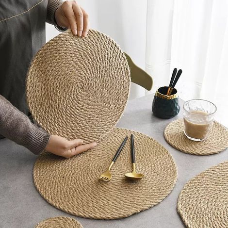 Posavasos/salvamanteles de cuerda de algodón, tejido resistente al calor, amarillo. (1/5)