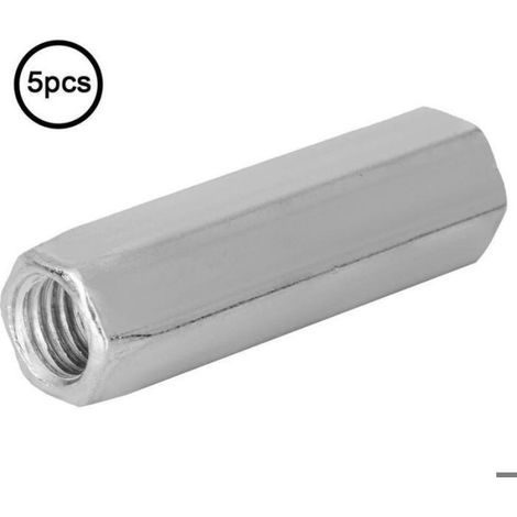 5pcs M10 Écrou L Tige En Acier Au Carbone Écrous Hexagonaux De Couplage Écrous Hexagonaux Douille Écrou Fixations Filetées (M1050),A (1/4)