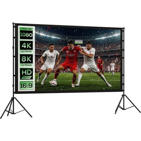 Écran de Projection avec Trépieds 100" 16:9 HD 4K/8K, 268Lcm, Écran Videoprojecteur sur Pied Portable, Double Face, 2 Trépieds Pliables, Angle de Vision 160°, pour Cinéma Maison, Bureau, Voyage (1/5)