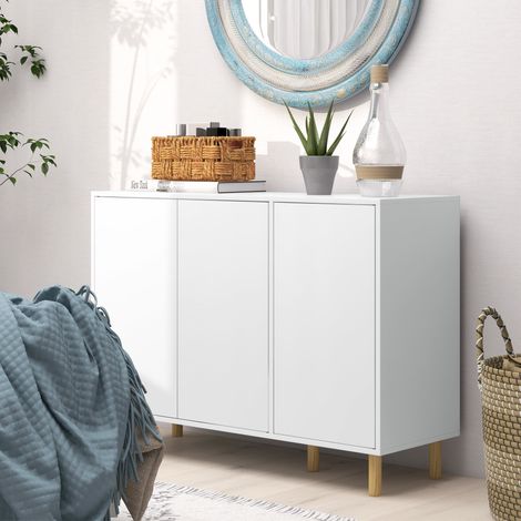 Modernes Sideboard mit 2 Schränken und 3 Regalböden, vielseitiges Holzmöbelstück, 107 x 40 x 80 cm, Weiß