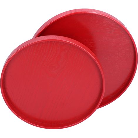 Lot de 2 plateaux ronds rouges pour tasses à thé, fruits et desserts, parfaits pour hôtels, restaurants et la maison.