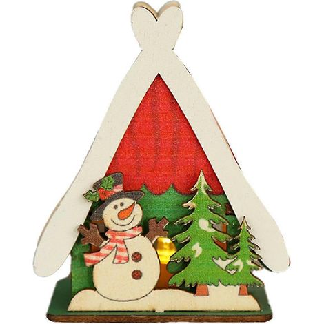 Pendentif lumineux de Noël avec cordon, en bois, avec lumière LED, décoration chalet de Noël pour Halloween. (1/5)