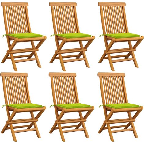 Chaises de jardin avec coussins vert vif lot de 6 Bois de teck (1/5)