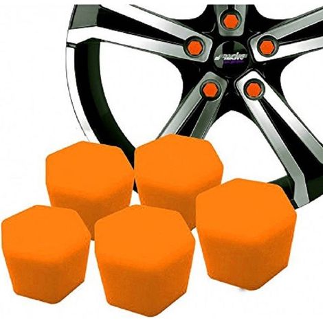 Trade Shop - 20 FLUORESZIERENDE ORANGEFARBENE UNIVERSAL-RADMUTTERNABDECKUNGEN AUS SILIKON -