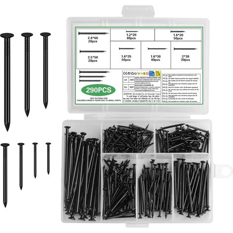 290 Pcs Clou Béton Noir, Clous à Tête Plate Acier pour Maçonnerie (1/5)