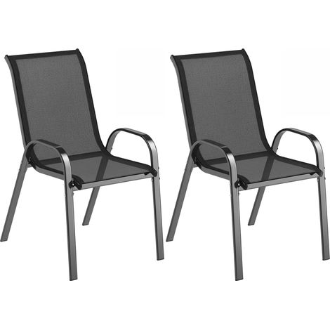 Ensemble de 2 chaises de jardin empilables avec accoudoirs incurvés, structure en acier et tissu respirant, 54 x 71 x 93 cm, noir (1/5)