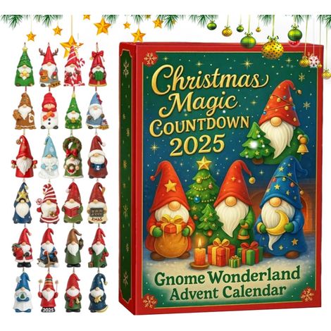 Calendrier de l'Avent de Noël, Décoration plate, Petit décor pour la maison, Calendrier de l'Avent 2025 avec des nains (24 jours) (1/5)