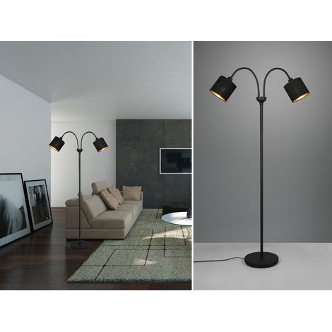 Stehlampe 2-flammig mit Flexarm Stoffschirme Schwarz Gold mit E14 LED Höhe 130cm (1/5)