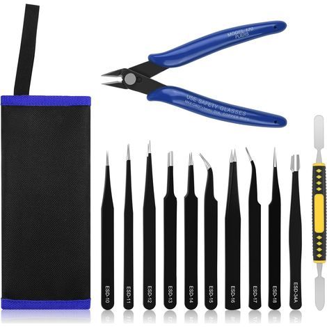 12PCS Tweezers, Stainless Steel, Anti-static, Precision, Electronic Repair (1/5)