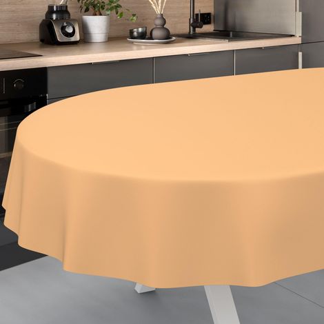 Nappe en Toile cirée, Lavable, pour Table de Jardin, extérieur, intérieur, Ovale, Bord coupé, Abricot 180 x 140 cm (1/5)