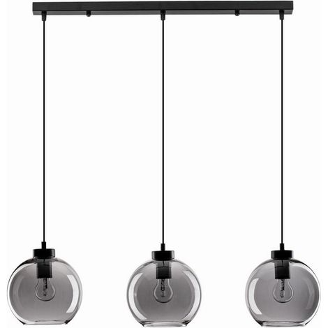 Merano Kamloops Plafonnier suspendu 3 lumières verre fumé cordon noir socle en métal noir LED E27