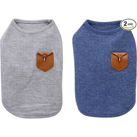 T-shirt Minimalist Chien, Vêtements Chat, Bleu Gris, Coton Mini-chien, Petit Chat (L-Convient chats chihuahua, Gris bleu) (1/3)
