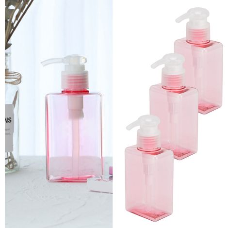 Lot de 3 flacons-pompes vides en plastique rechargeables de 100 ml pour lotion, savon, shampoing et gel douche. (1/5)