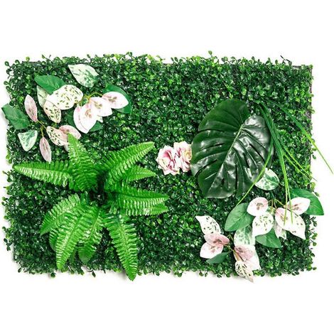 Mur végétal artificiel à monter soi-même (40 x 60 cm), pelouse en plastique, décoration pour la maison, le jardin ou le bureau. Imitation gazon, feuilles de gazon.