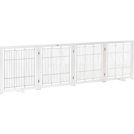 Barriera di sicurezza pieghevole per cani in legno bianco 305 x 35,5 x 82 cm (1/5)