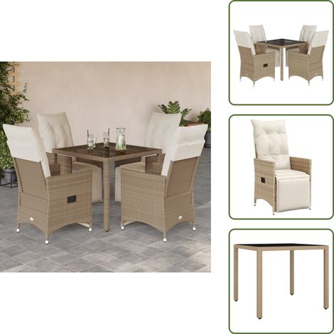 5-tlg. Garten-Bistro-Set mit Kissen Beige Poly Rattan - Gartenmöbel - Bistroset - Lounge Sessel - Outdoor Möbel - Rattan Gartenmöbel (1/5)
