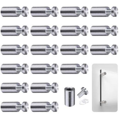 BUNTHAUS Entretoise,  20 Pièce Vis D'écartement, Verre Publicité Axe Entretoise Boulon Fix Verre Standoff Publicité, pour Plaques et Présentoirs de Signe,12x 25mm (Argent)