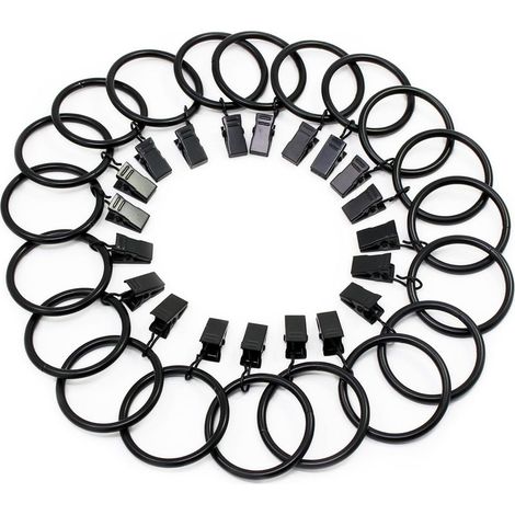 (Noir, diamètre intérieur 38 mm) 20 anneaux de rideau à clips, anneaux de suspension de rideau en acier inoxydable avec clips pour la décoration d'image de rideau (1/5)