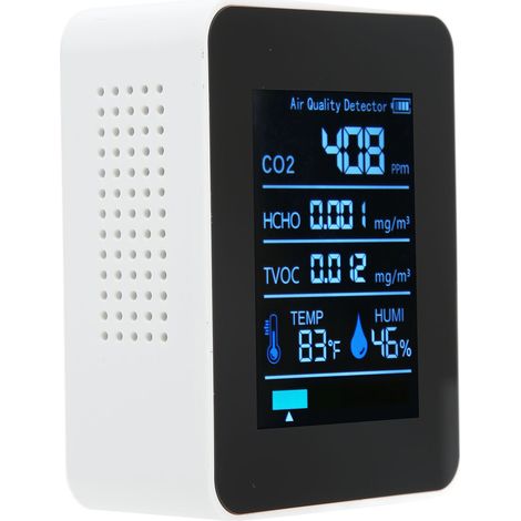 Détecteur de qualité d'air 5-en-1, moniteur portable CO2 TVOC HCHO température humidité, mesureur blanc en temps réel. (1/5)