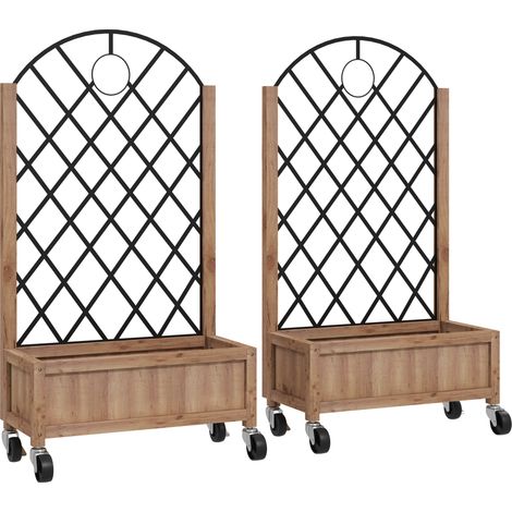 Set de 2 jardineras elevadas de madera con enrejado y ruedas 52 x 25 x 97 cm (1/5)