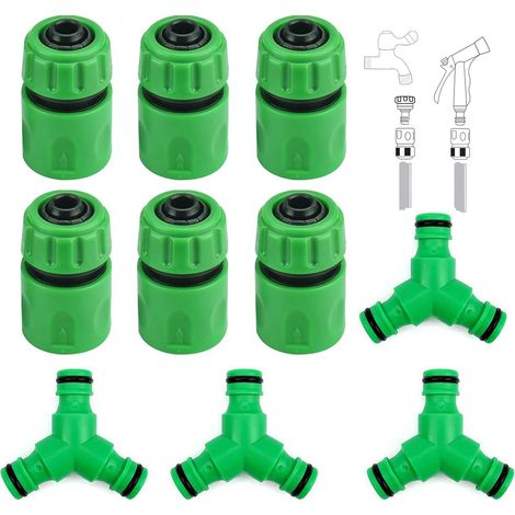 Conector Manguera 4 Piezas, Distribuidor Agua en Forma de Y con 6 Piezas 1/2 Conector de Tubería de Agua, Conector Válvula Verde, para Conexión Tubería Agua, Riego Jardín, Limpieza (1/5)