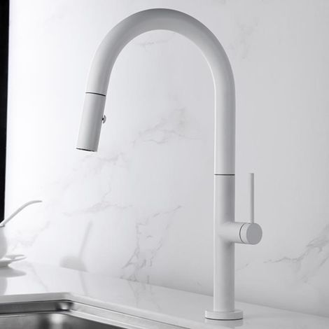 IMEX - grifo monomando de cocina extraíble blanco (1/5)