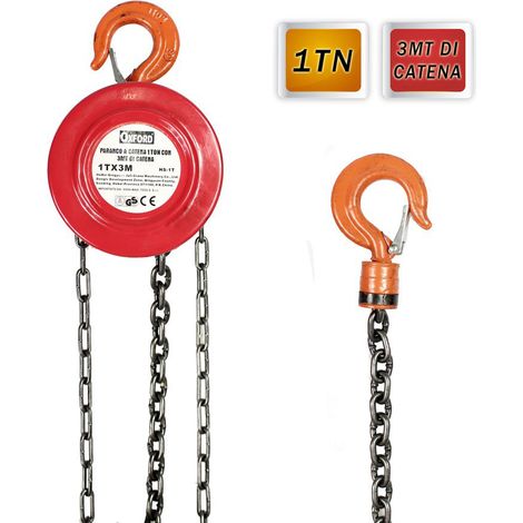 Paranco manuale a catena 3 metri portata max 1000 kg con gancio girevole e frizionato argano sollevatore 1 ton fai da te (1/2)