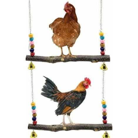 Ensemble d'accessoires pour poulailler : 2 balançoires en bois naturel, support en bois pour poules, balançoire pour perruches et poules, jouet pour poules, dressage des perruches. (1/5)