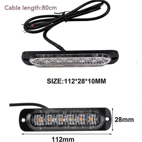 Barre lumineuse stroboscopique mince ambre, ensemble de 4 unités, 18W, 6 LED, couleur jaune, pour camion et voiture.-AquaForge (1/4)
