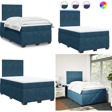 Boxspringbett mit Matratze Blau 120x200 cm Samt - Samtmatratze - LED-Beleuchtung (1/5)
