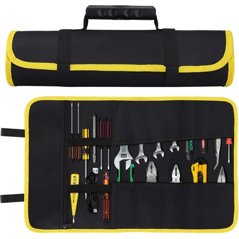 Sac à Outils, Sacs Porte Outils avec Poches Zippées, Sac à Outils Portable 600D Oxford Robuste, Outil Roll Auto Organizer Tool pour Electricien Plombier ou Mécanicien - Noir (1/5)