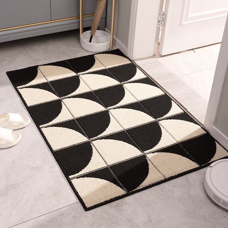 Tapis d'extérieur antidérapant et absorbant, lavable en machine, tapis d'intérieur anti-poussière pour chiens, entrée, couloir, cuisine, noir et blanc 7,50 x 80 cm (1/5)