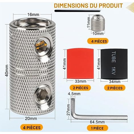 EXLECO 50mm² avec Gaine Thermorétractables, Audio de voiture Cosses Electriques à Sertir, 0 AWG Connecteur à Sertir de Câble de Batterie, Laiton Cosses de Câble à Bout (1/4)