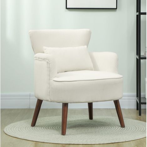 Loungesessel 69,5x69x78 cm Cremeweiß aus Polyester mit Flügelrücken und Holzbeinen (1/5)
