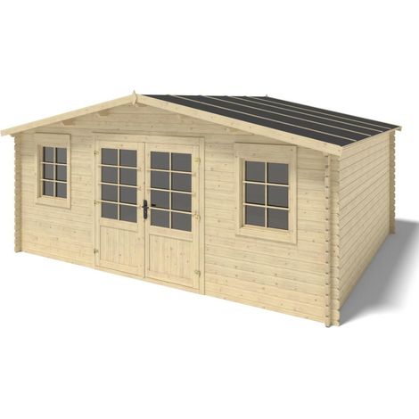 Abri de jardin en bois - 21,42m2 - 5,10x4,20m - Ep. 34mm - Couleur: naturel (1/5)