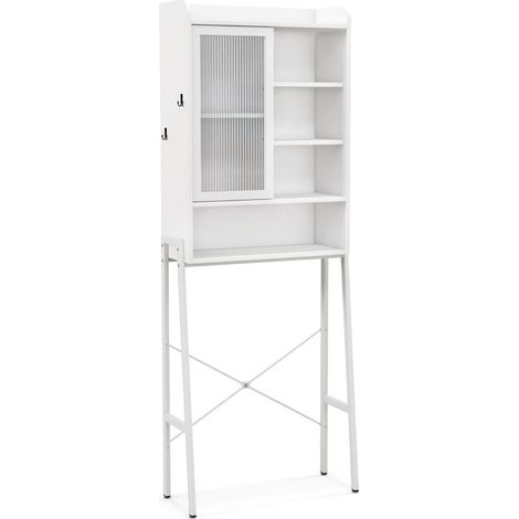 Armoire de rangement au dessus des toilettes avec porte coulissante et etageres reglables